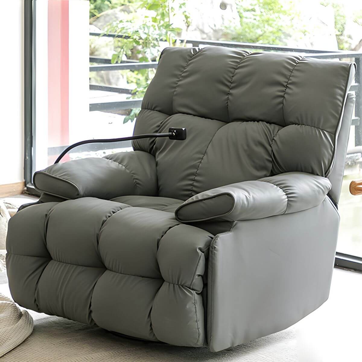 Elegant Modern Recliner in Gray upholstery