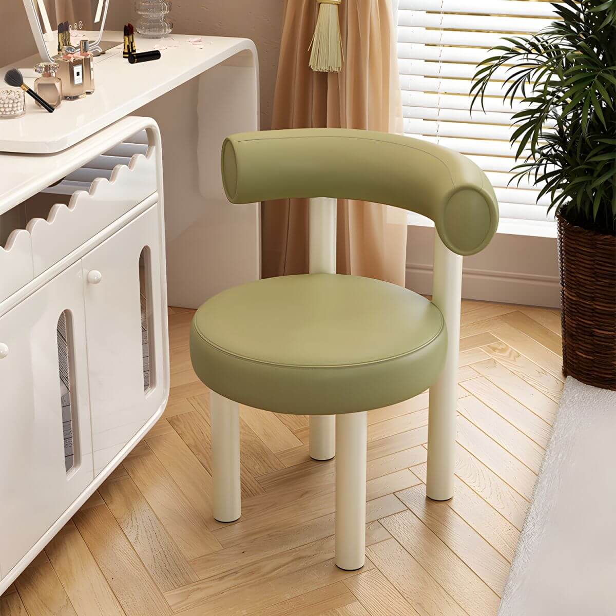 Upholstered vanity stool in off-white color