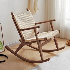 Elegant Natural Wood Rocking Chair with Upholstered Track Arms