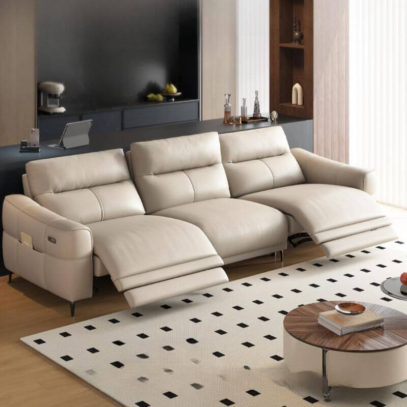 Elegant Off-White Biscuit Back Sofa Couch Front View