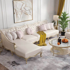 Elegant Off-White Single Sofa with Oak Wood