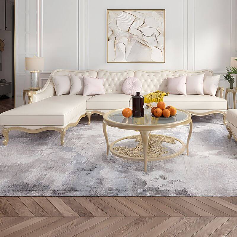 オーク材、スロープアーム、ネイルヘッド装飾、複数の枕オプション付き エレガントなオフホワイトソファ/ラブシート/シングルソファ サブ画像