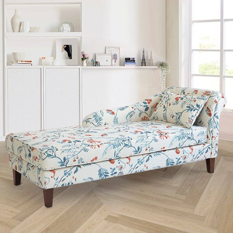 Elegant Padded Toile Pattern Chaise Chair - Blue Upholstery