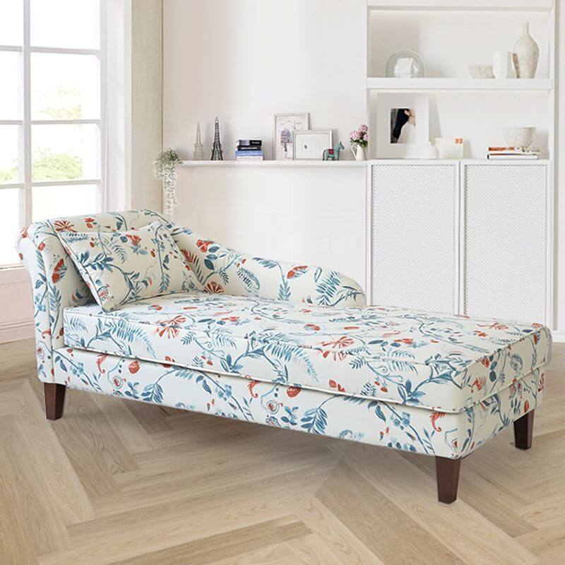 Elegant Padded Toile Pattern Chaise Chair - Beige Upholstery