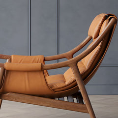 Brown foam-filled seat of the Scandinavian-style recliner