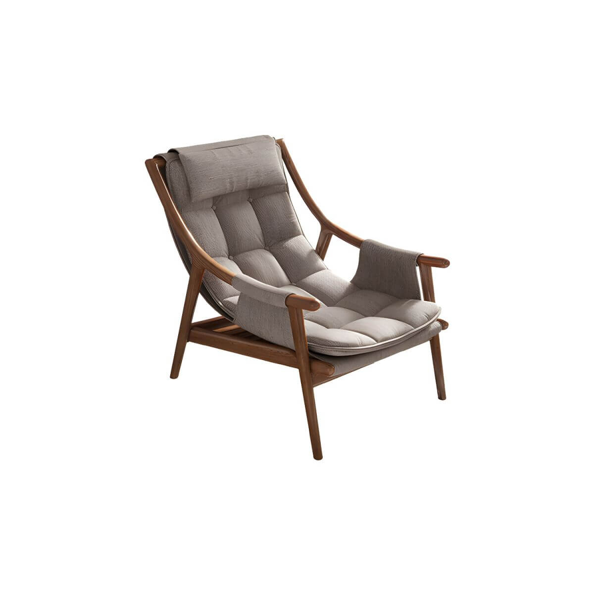 Scandinavian style wood frame recliner in brown faux leather Imagen principal del producto