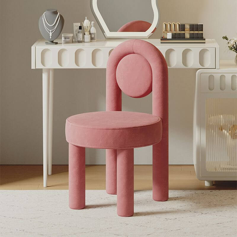 Elegant pink upholstered vanity stool with metal frame メイン画像