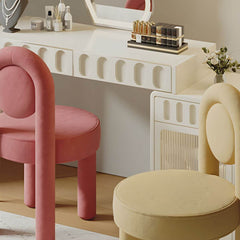 Coffee-colored upholstered vanity stool in a modern design