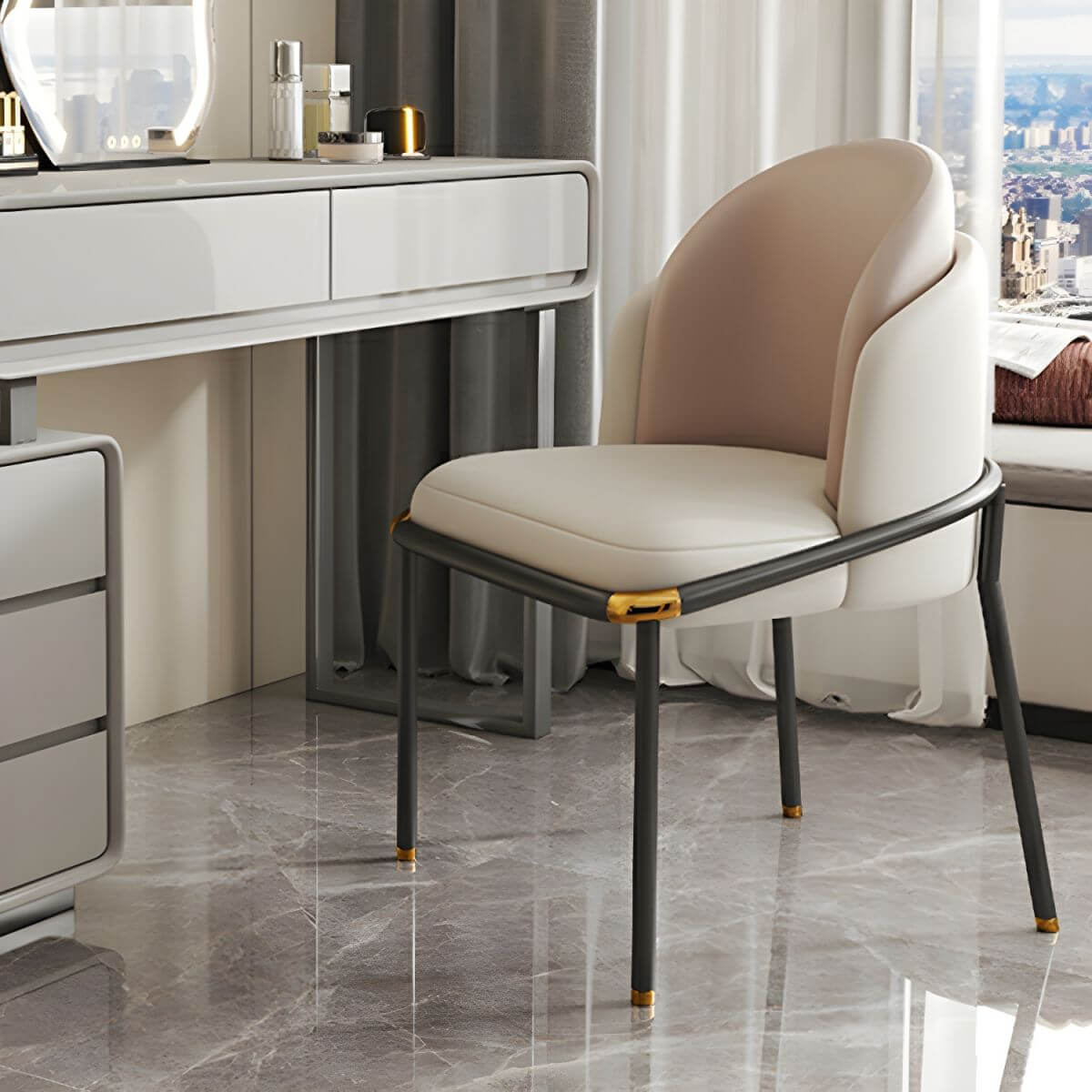 Stylish modern vanity stool with metal frame