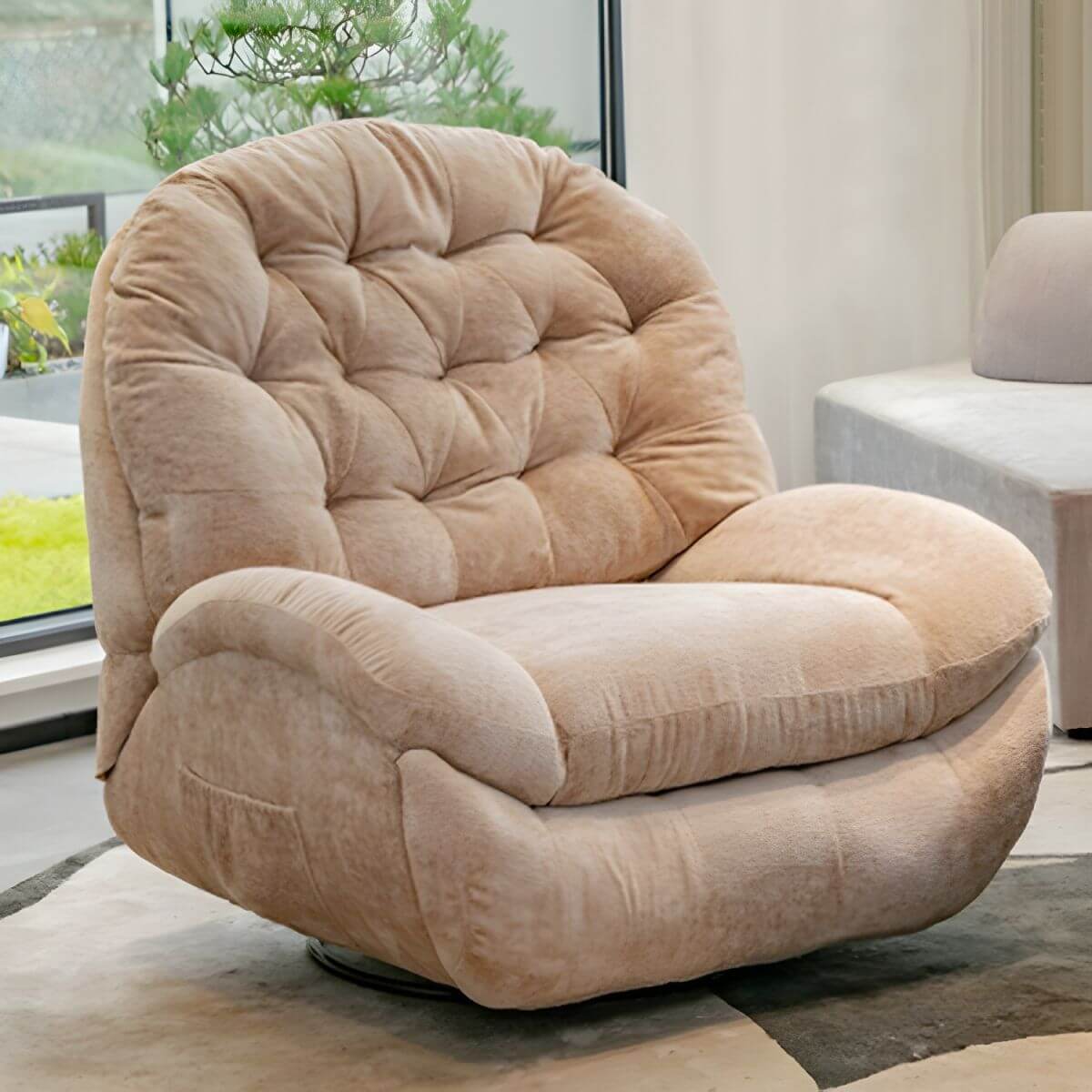 Elegant Velvet Swivel Rocker Recliner in Beige