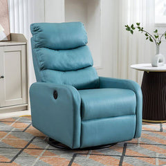 Blue upholstered rocking chair