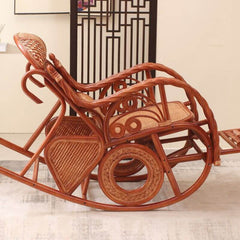 Ergonomic Cane Rocking Chair in Red Brown