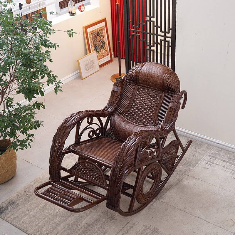 Ergonomic Cane Rocking Chair with Massage Feature, Rear Back, and ...