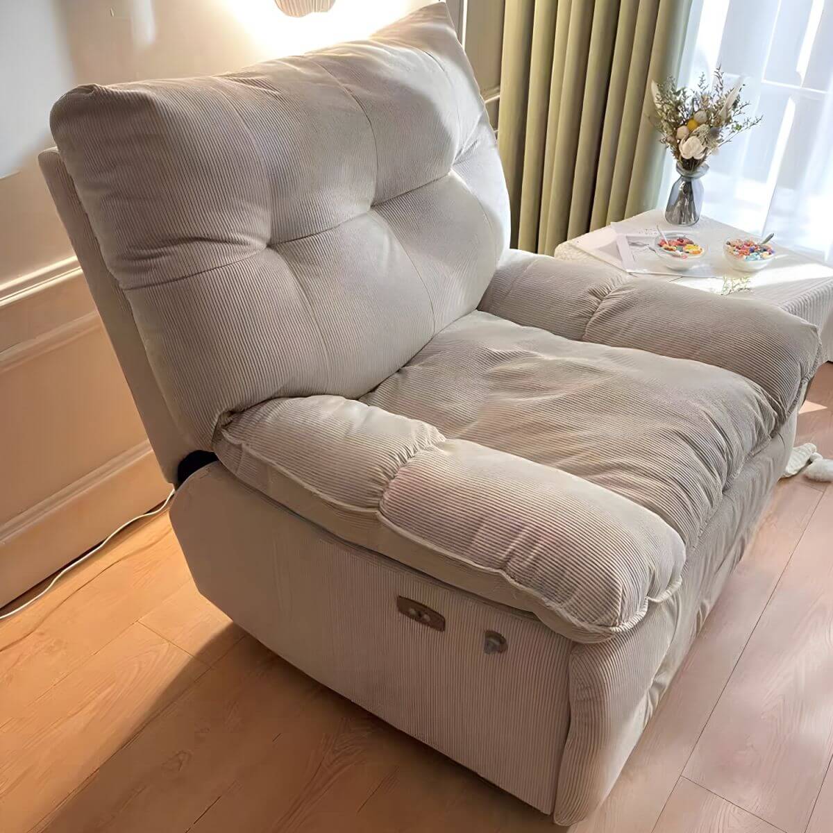 Close-up of Plush Cotton Fill in Ergonomic Recliner