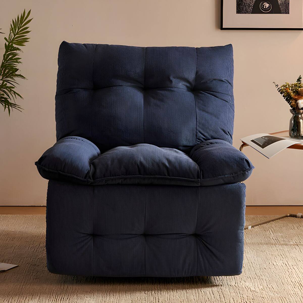 Beige Ergonomic Corduroy Recliner in Modern Living Room