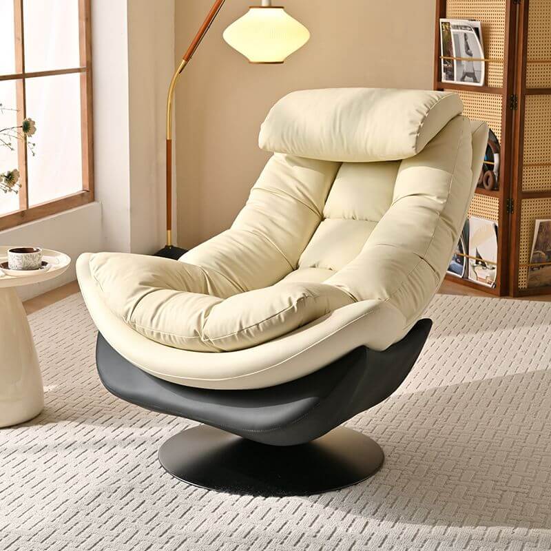 Ergonomic Oatmeal Lounge Chair in Living Room