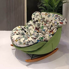 Beech wood rocking chair design with flower upholstery