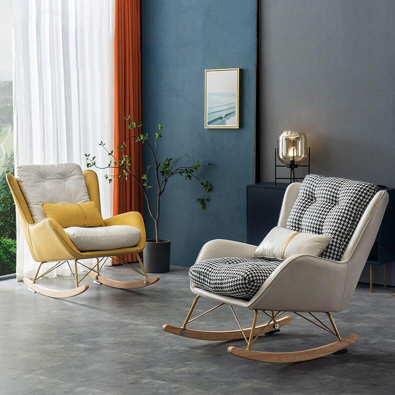 Ergonomic stationary rocking chair in blue houndstooth Main image