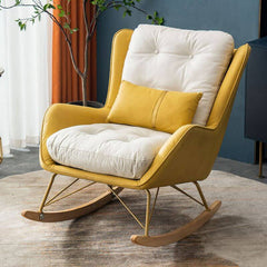 Beige and yellow upholstered rocking chair