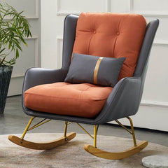 Modern upholstered rocking chair with natural wood legs