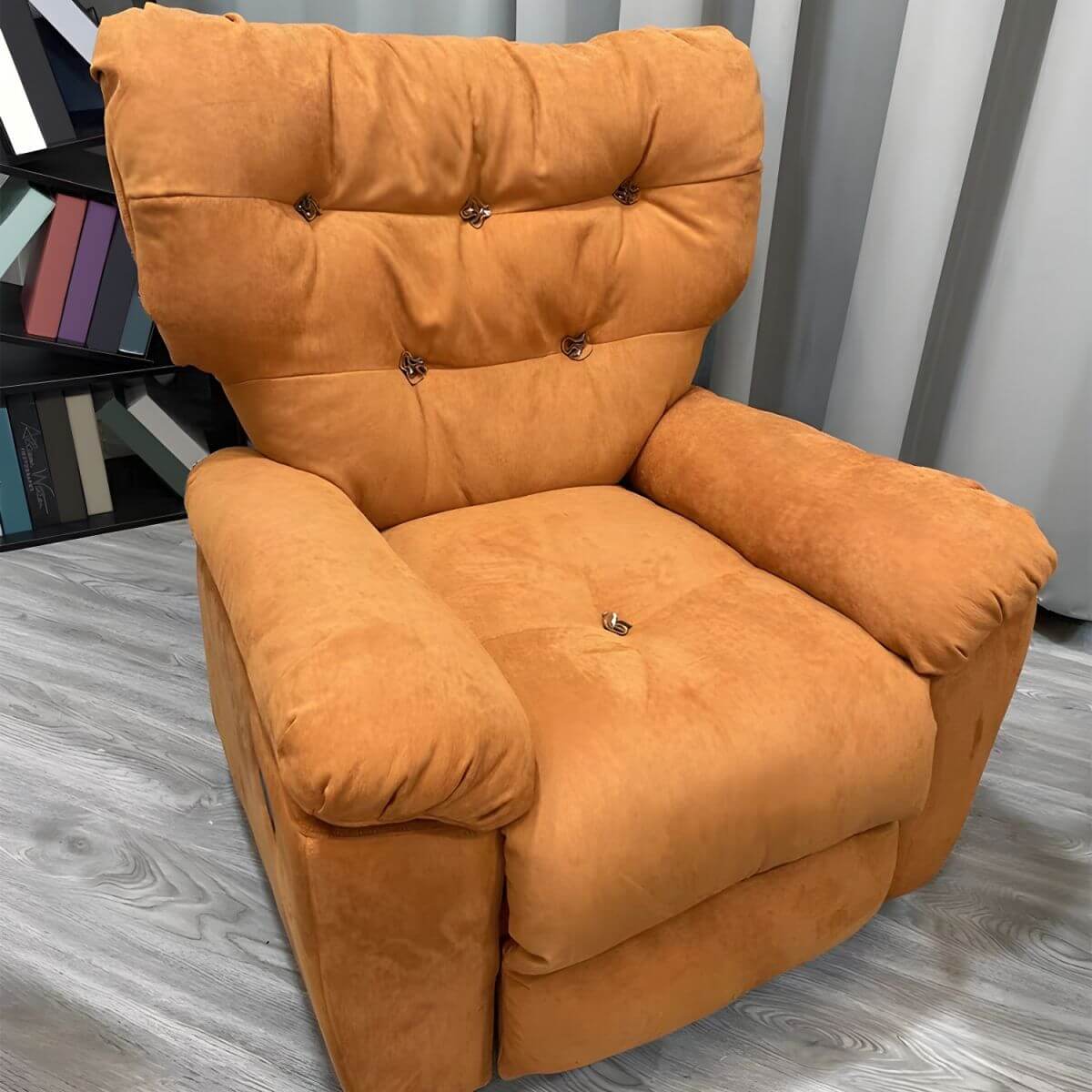 Cream Suede Ergonomic Recliner with Tufted Back