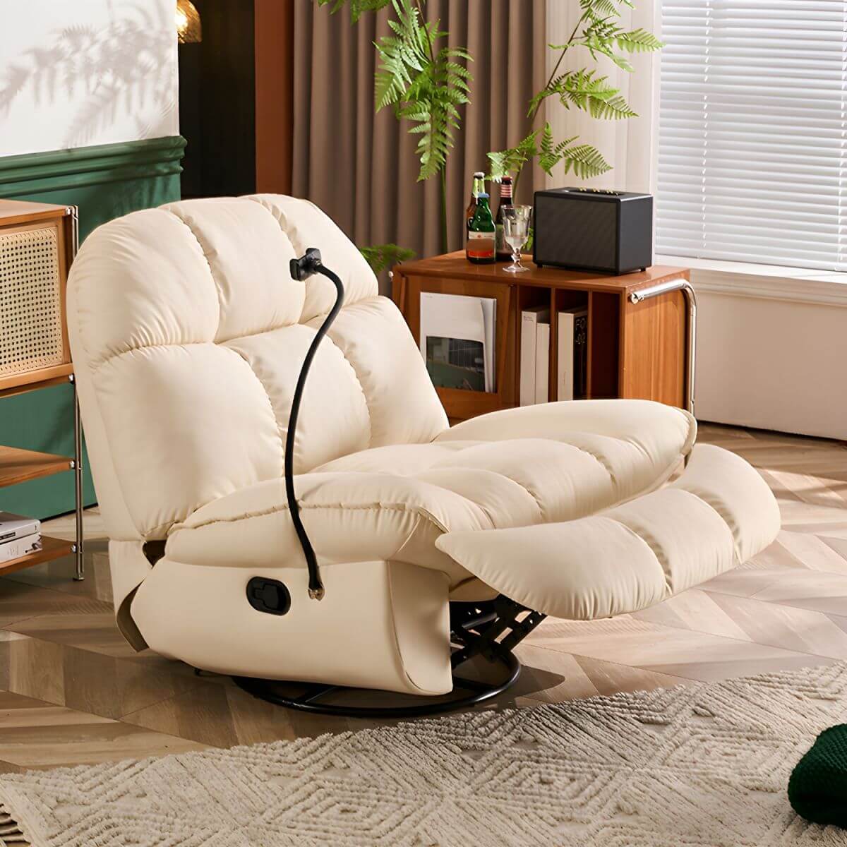 Ergonomic Swivel Rocker Recliner in beige