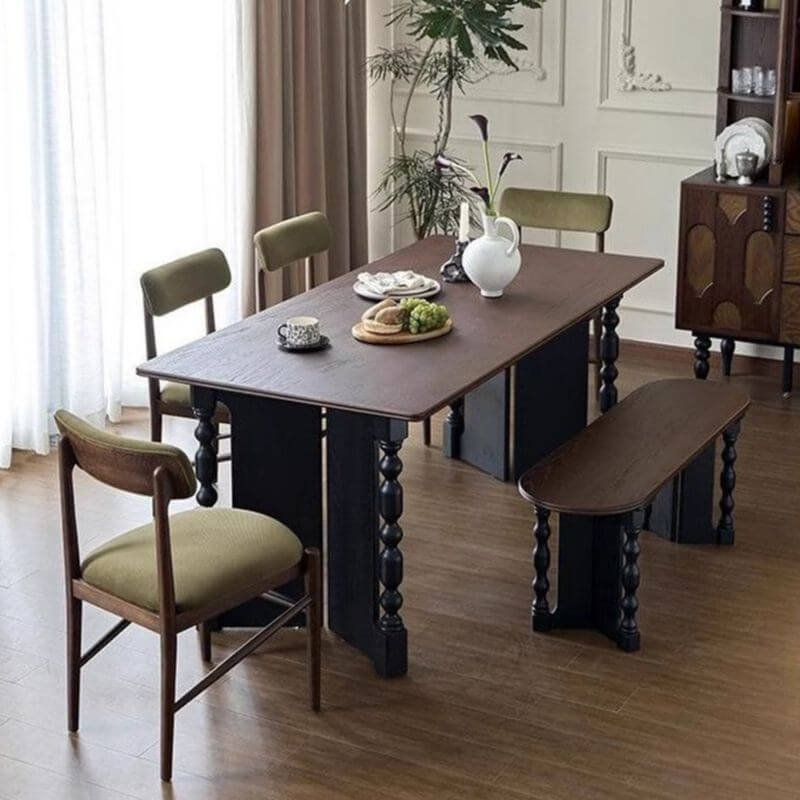 Brown solid color mudroom bench with shoes