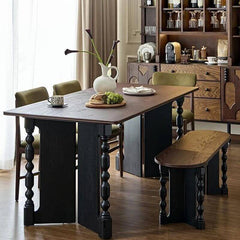 Wood dining bench in entryway