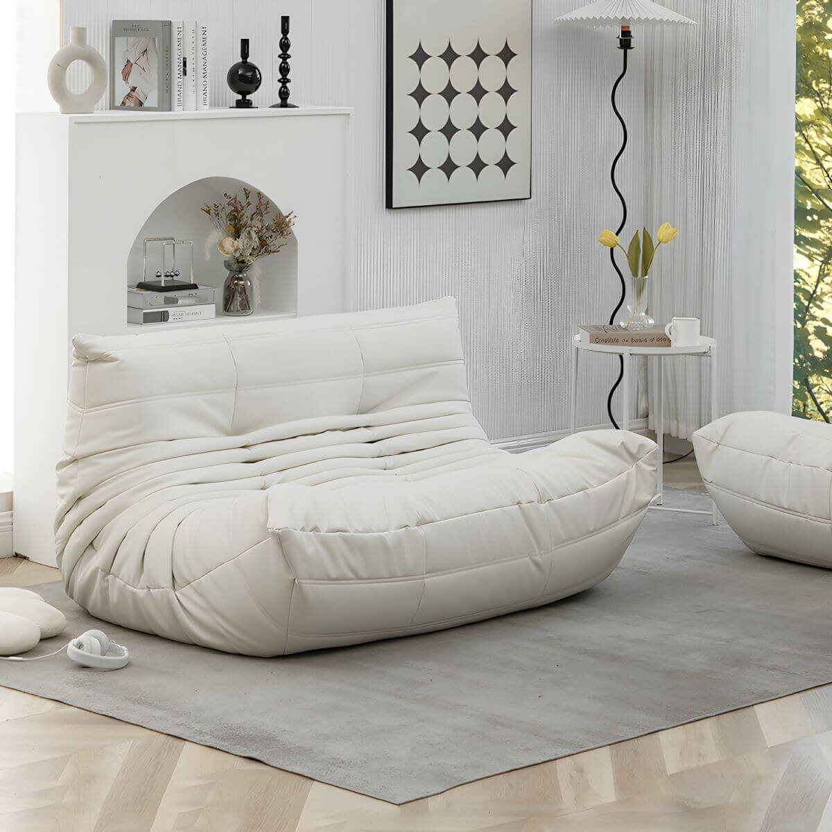 Extra-Großer Schwammgefüllter Sitzsack-Lounger Raupensessel Togo Sofa, 2-Sitzer Ohne-Montage-Erforderlich Einfarbiger Stuhl Zweitbild