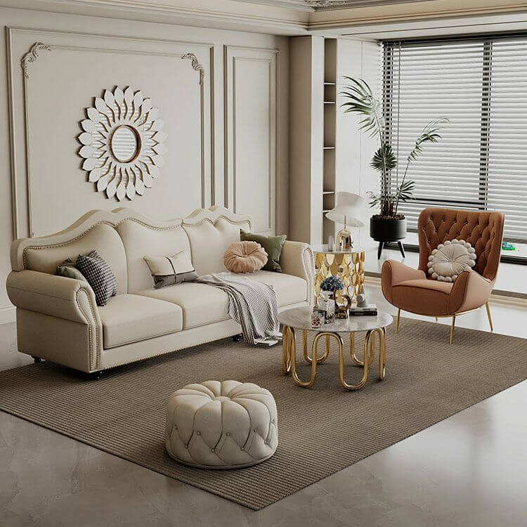 Extra Long Modern Leather Sofa with Nailhead Trim, Stain Resistant and 4 Pillows サブ画像