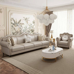 Spacious living room with modern leather sofa