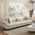 Plush pillows on the leather sofa