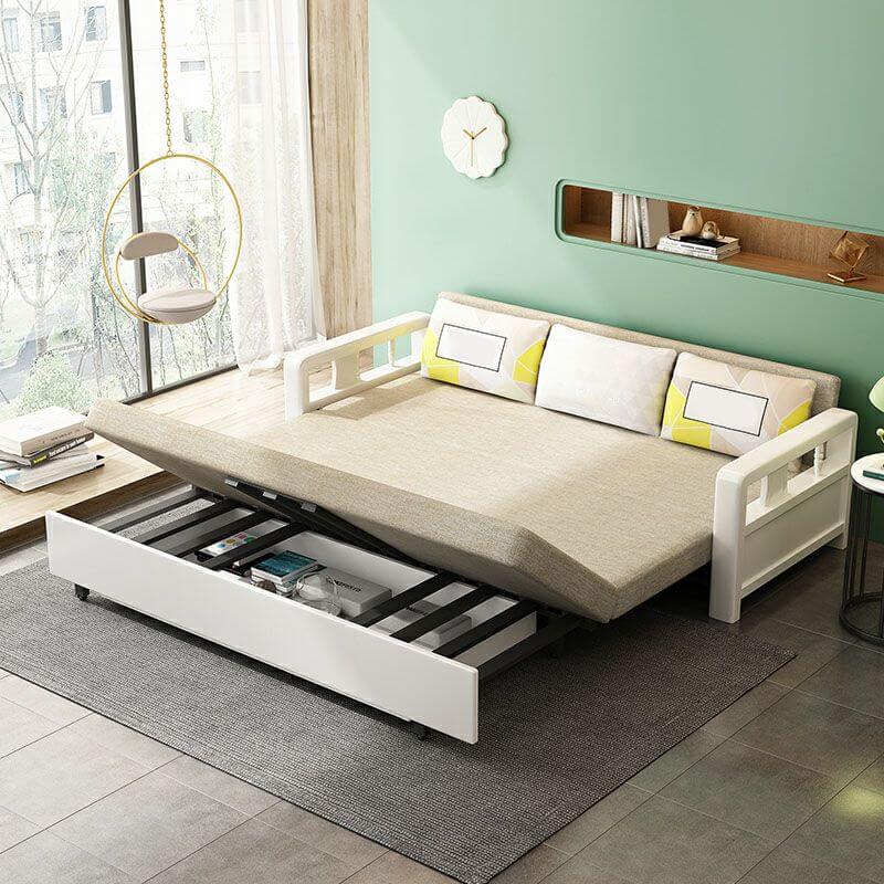 ファブリックとメタルのソファ モダンミニマリストリビングルーム 折りたたみソファベッド サブ画像