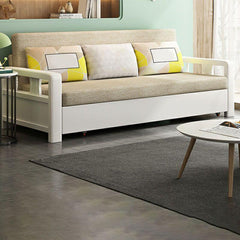 Sleek metal frame and plush fabric sofa