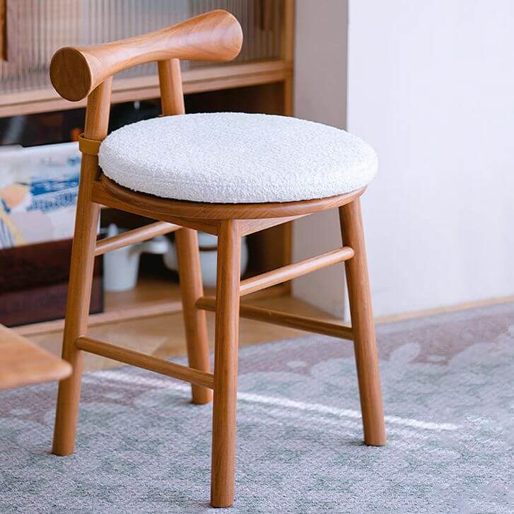 Farmhouse Upholstered Vanity Stool in beige and brown メイン画像