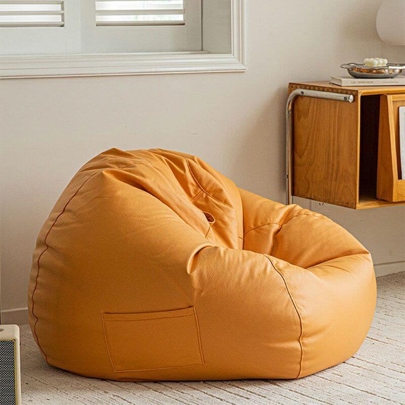 Faux Leather Lazy Bean Bag Chair in orange