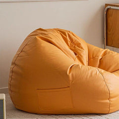 Faux Leather Lazy Bean Bag Chair in khaki