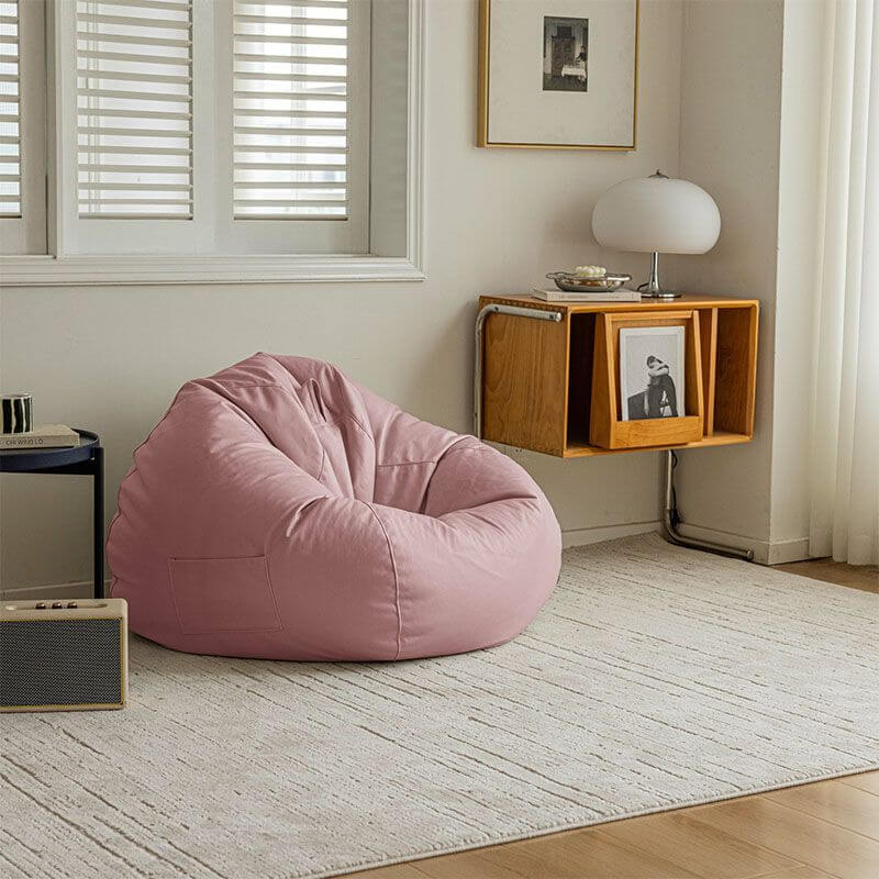 Faux Leather Lazy Bean Bag Chair in coral