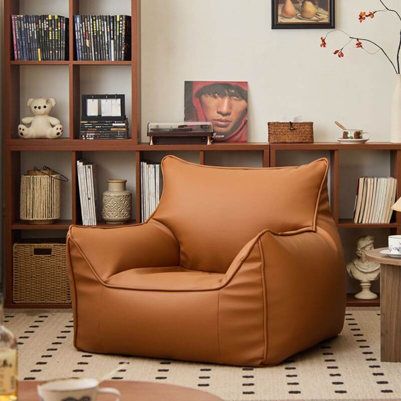 Faux leather bean bag in dark brown