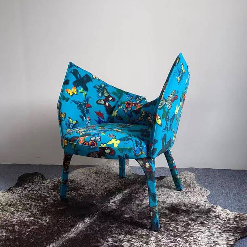 Four Legs Animal Print Azure/Midnight Black Foam Accent Chair with Pillow Back, Arms & Pillow Secondary image
