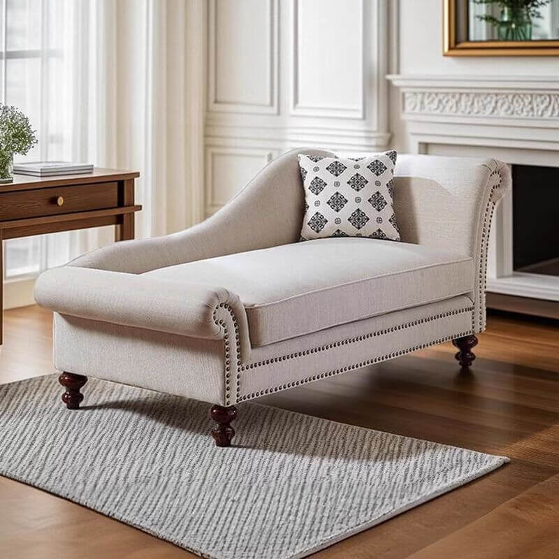 French Detached Foam Reclining Chaise Lounge in Off-White