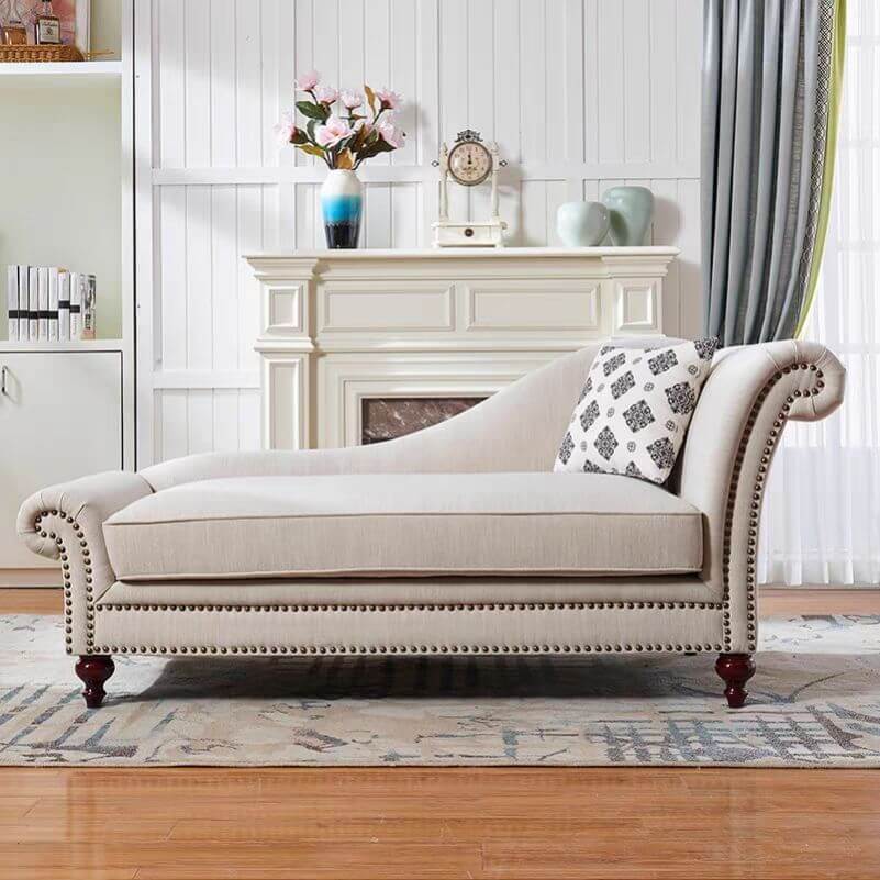 French Detached Foam Reclining Chaise Lounge in Off-White