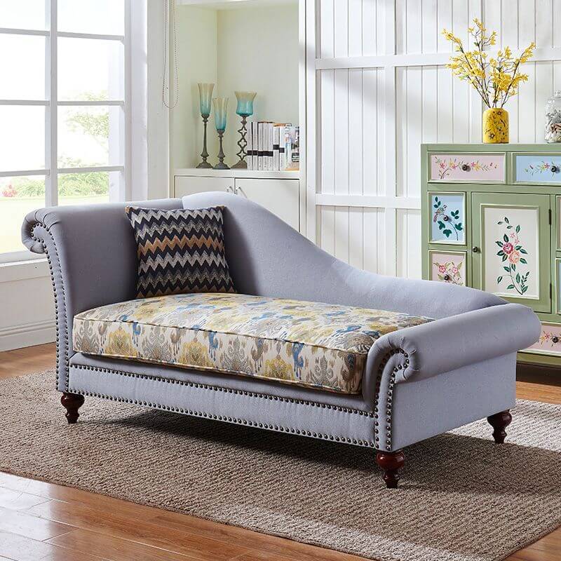 French Provincial Padded Chaise Chair in Light Blue Hauptbild