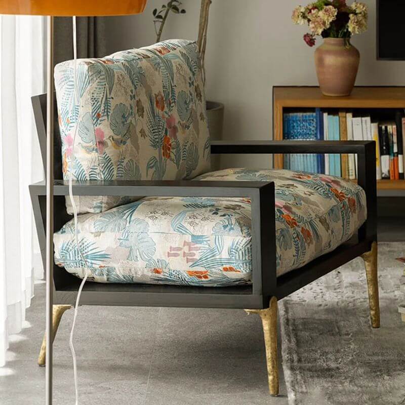 Sillón Glam Cerúleo con Brazos, Patrón Floral, Respaldo Acolchado y Reposabrazos Imagen secundaria del producto