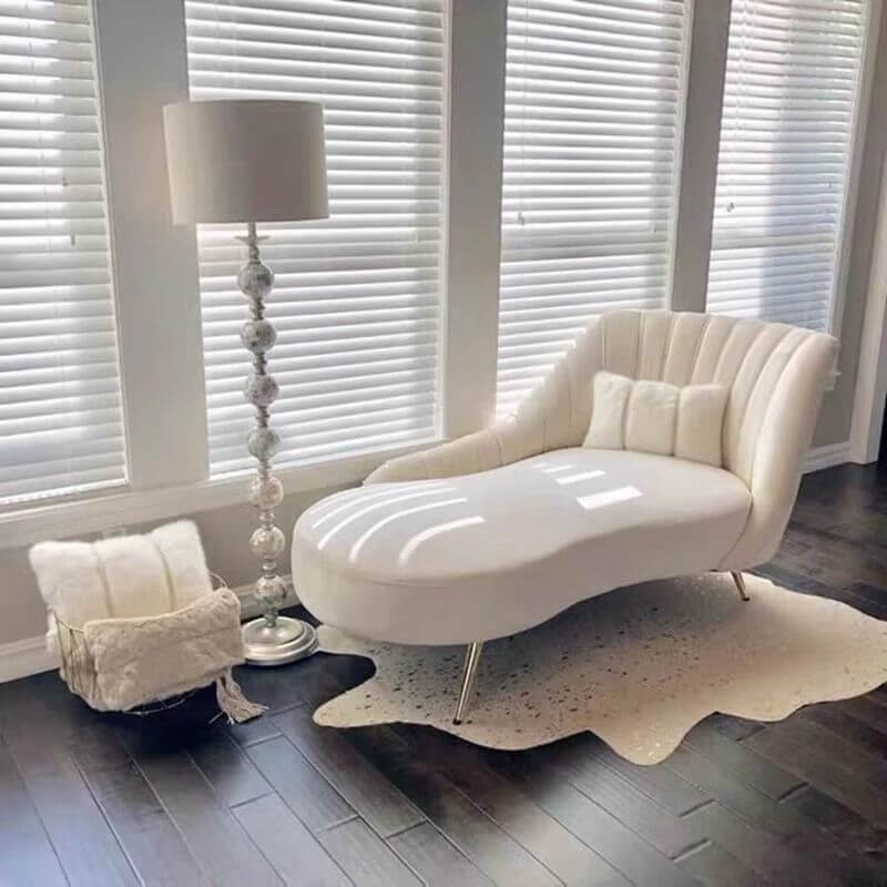 Overstuffed White Chaise Chair with Armrest