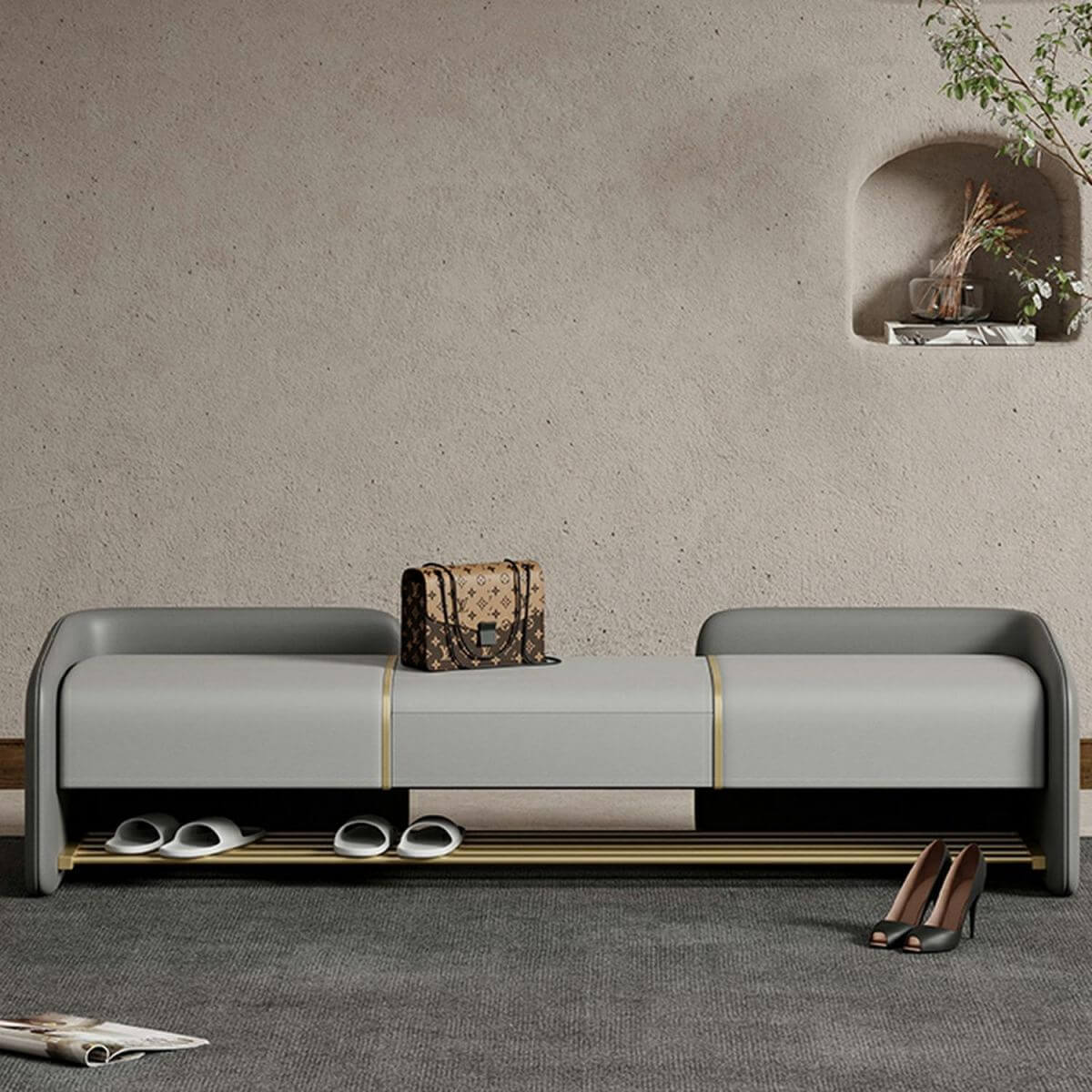 Ottoman Rectangulaire Glam en Cuir avec Rangement - Élégant et Fonctionnel Image secondaire du produit