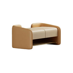 Glam leather ottoman in beige and orange colors