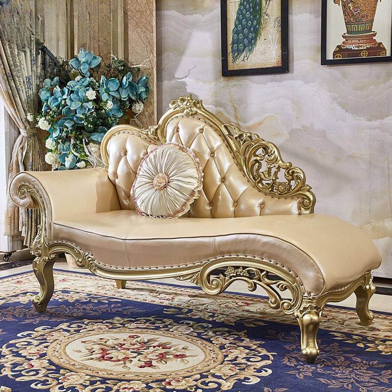 Glam Style Padded Chaise Lounge Accent Chair in blue メイン画像