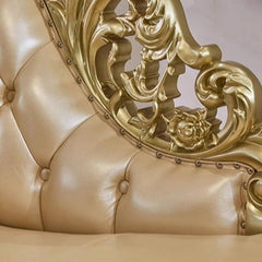 Champagne leather chaise lounge in living room