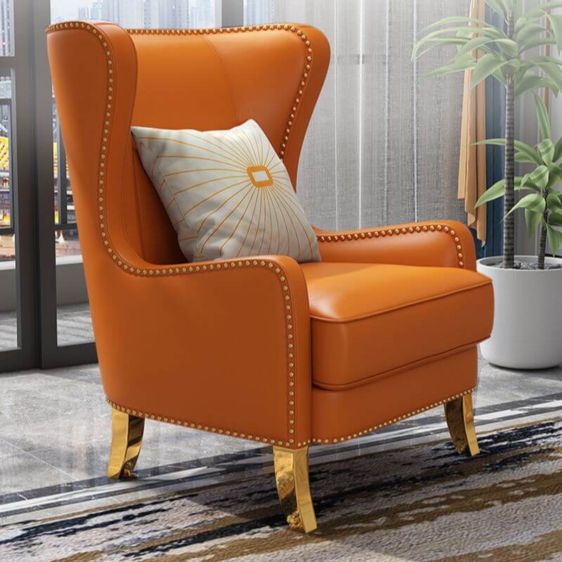 Glamorous Pine Wood Arm Chair with Nailhead Design